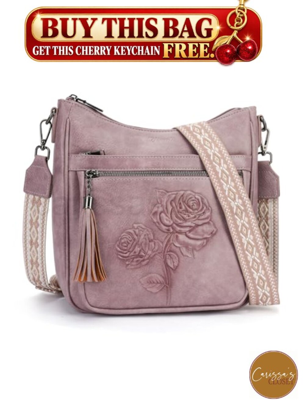 ✨ Vegan Leather Crossbody Hobo Bag Embossed Floral Rabbit Women Purse